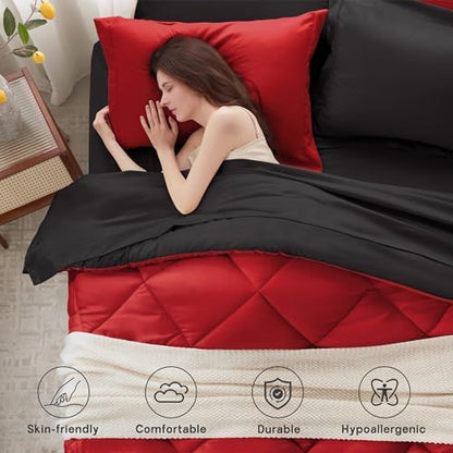 Anluoer Queen Comforter Set 7 Piece, Soft Bed in a Bag Queen Bedding Sets
