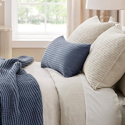 Levtex Home - Cloud Waffle Square Decorative Pillow - 12x24in - Textured Waffle Weave - Navy Blue - Polyester Filled - Cotton Solid Back - Zipper Closure