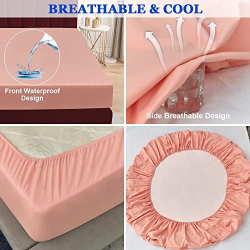 Sufdari Waterproof Mattress Protector, Mattress Cover Twin Size for Bed,18" Deep Pocket Fitted Sheet Style Mattress Protector with Elastic Rubber Band-Light Pink,Twin