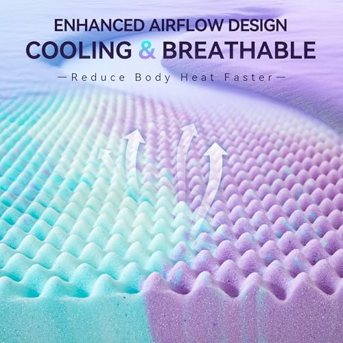 SINWEEK 2 Inch Egg Crate Memory Foam Mattress Topper Twin Size, Soft Mattress Pad for Back Pain Relief, Bed Topper, CertiPUR-US Certified, Colorful