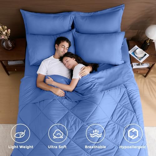HEVUMYI 7-Piece Full Comforter Set, Royal Blue Bed in a Bag