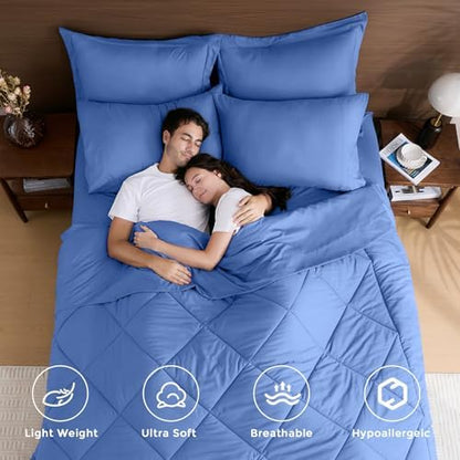 HEVUMYI 7-Piece Full Comforter Set, Royal Blue Bed in a Bag