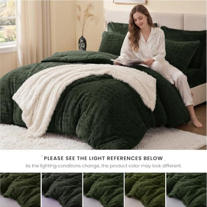 EXQ Home Waffle Fluffy Comforter Set King Size - Olive Green