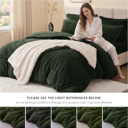 EXQ Home Waffle Fluffy Comforter Set Queen Size - Olive Green