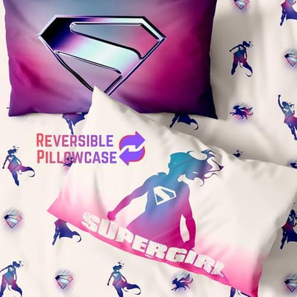 Supergirl Movie Bedding Set, Twin Size, 4-Piece Super Soft Cozy Reversible Comforter & Sheet Set (Officially Licensed Product) by Franco