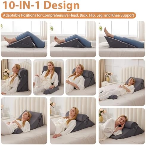 3PCS Wedge Pillow for Acid Reflux Relief, Adjustable Wedge Pillow Headboard, Bed Wedges Pillow for Back Pain Relief, Sleeping, Post Surgery, Back Support Pillows for Sitting Up, Snoring, Plush Grey