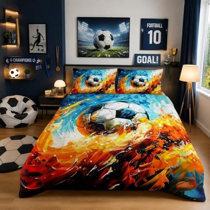 Nttopship Sports Soccer Comforter Set King Size Bedding Sets 3PCS for Kids Teen Adult Sports Room Decor Ultra-Soft Lightweight Microfiber 1 Comforter with 2 Pillowcases