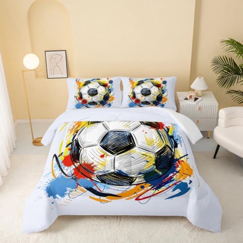BSNTHO Soccer Comforter Set Queen Size Boys Sports Bedding