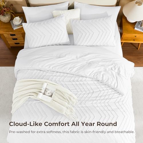 Litanika White King Comforter Set with Sheets, 7 Pieces Boho Bed in a Bag