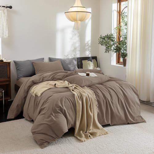 FOSSA Duvet Cover Set 100% Washed Cotton Linen Feel Super King