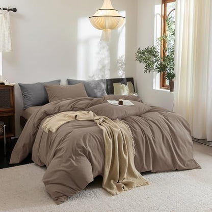 FOSSA Duvet Cover Set 100% Washed Cotton Linen Feel Super King