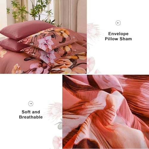 Luxudecor Floral Comforter Set King Size 7 Piece, Dusty Flower Bed in a Bag, Elegant Floral Comforter Bed Set with Sheet Set, Soft Microfiber Bedding Set for All Season (104"x90")