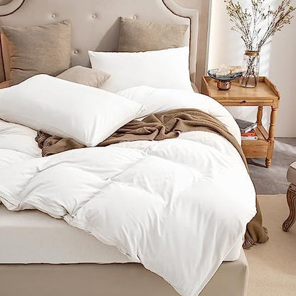 PURE ERA Jersey Knit Duvet Cover Set 100% T-Shirt Cotton Super Soft Comfy 3pc Bedding Set with Zipper Closure (Solid Bright White, King)