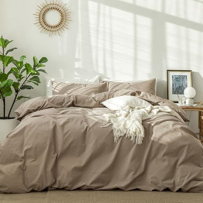 MooMee Duvet Cover Set 100% Washed Cotton Linen Like Alaska King