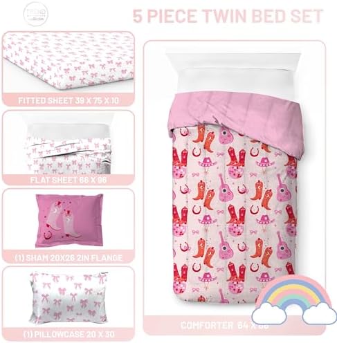 Trend Collector Cowgirl Twin Comforter Set 5 Piece Kids Bedding, Pink