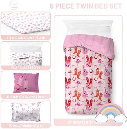 Trend Collector Cowgirl Twin Comforter Set 5 Piece Kids Bedding, Pink