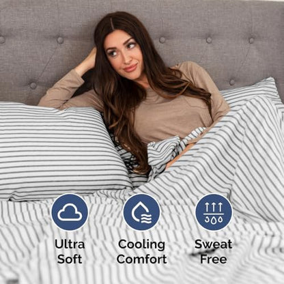 Flex Top Split Head King 4 Piece Sheet Set - Soft & Cooling - Grey Stripes