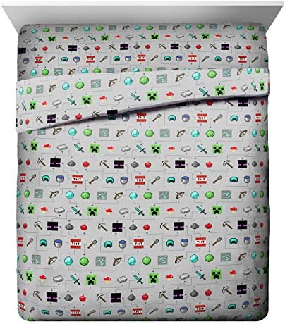 Minecraft Creeper Queen Comforter Set 5 Piece Kids Bedding for Boys, Multi