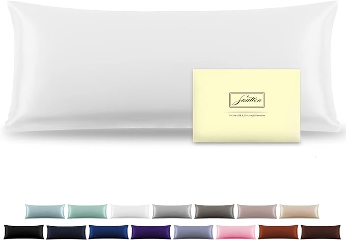 Silk Body Pillowcase Mulberry Silk Pillowcase Body Pillow Cases with Zipper Soft Breathable Smooth Cooling 20x54 inches Body Pillow Pillowcase for Sleep (White,20"X 54",1Pcs)
