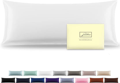 Silk Body Pillowcase Mulberry Silk Pillowcase Body Pillow Cases with Zipper Soft Breathable Smooth Cooling 20x54 inches Body Pillow Pillowcase for Sleep (White,20"X 54",1Pcs)