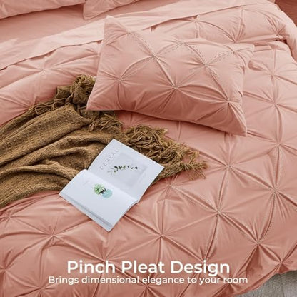 Sasttie Twin Comforter Set, 5-Piece Bed in a Bag, Pintuck Bedding Sets for All Season, Includes Comforter, Flat Sheet, Fitted Sheet, Pillowcase and Pillowsham, Blush