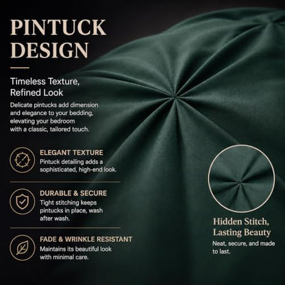 CozyLux Queen Comforter Set Forest Green, 7 Pieces Pintuck Bed in a Bag