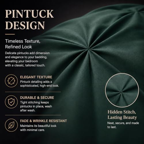 CozyLux Full Comforter Set Forest Green, 7 Pieces Pintuck Bed in a Bag
