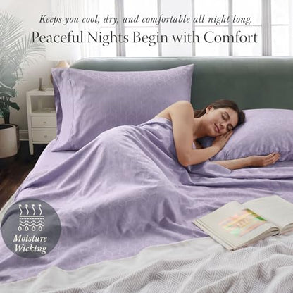 Threadmill 400 Thread Count Egyptian Cotton Full Sheet Set, Damask, Lilac