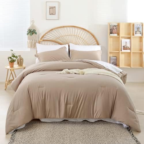 weigelia Queen Comforter Set with Sheets - Taupe 7 Piece Bed in a Bag Queen
