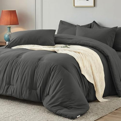 California King Comforter Set 7 Pieces, Dark Gray