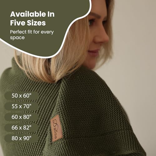 Dalisa Alina GOTS Organic Cotton Throw Blanket, Pepper Green, 60x80 in