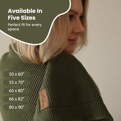 Dalisa Alina GOTS Organic Cotton Throw Blanket, Pepper Green, 60x80 in