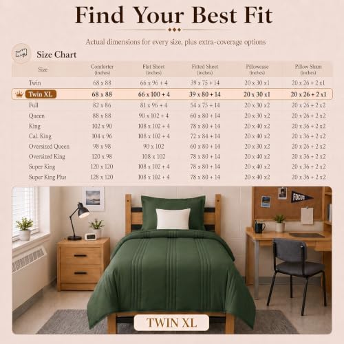 CozyLux Twin XL Comforter Set Olive Green - 5 Pieces Complete Bedding Set