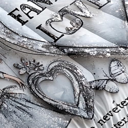 CCoutueChen Princess Bedding Sets Queen Size, Silver Glitter Girl Butterfly Hearts Comforter for Girls, Warm Microfiber Shabby Chic Bed Set with 2 Pillowcases, 90"x90"