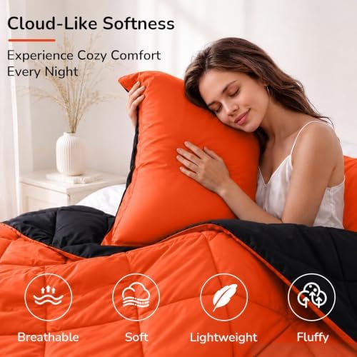 downluxe Twin Comforter Set Soft Reversible 2 Pieces, Flame/Black