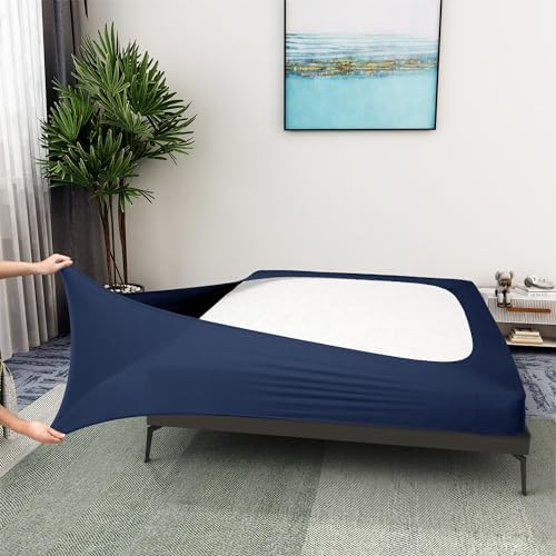 ALYVIA SPRING King Box Spring Cover Jersey Knit Stretchy, Navy