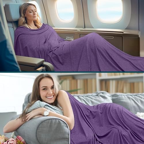 PAVILIA Travel Blanket Airplane Compact with Bag Lightweight, Purple