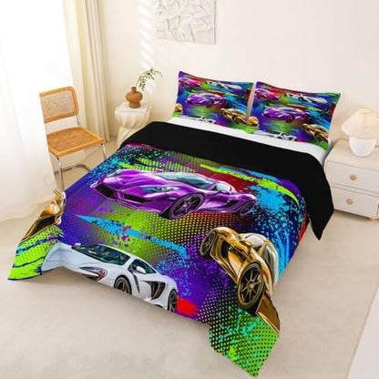 Feelyou Boys Sports Car Comforter Set Full Size for Kids Boys Girls