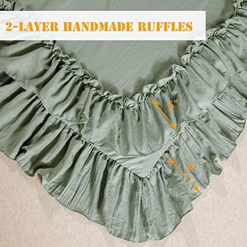 Masaca Green Ruffled Comforter King Size,Farmhouse Shabby Ruffle Rustic Aesthetic Green Bedding Extra Soft 3PCS (1 Ruffle Comforter and 2 Pillowcases)