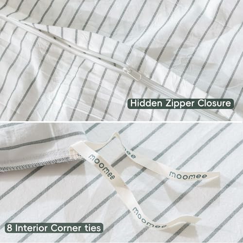 MooMee Striped Duvet Cover Set 100% Washed Cotton Linen Like Cal King