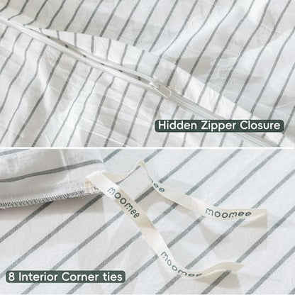 MooMee Striped Duvet Cover Set 100% Washed Cotton Linen Like Cal King
