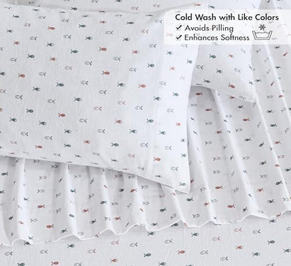 RUVANTI Flannel Sheets Set King Size,Little Swimmers
