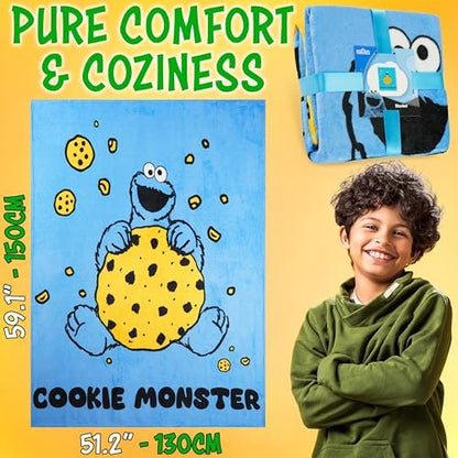 Get Trend Cookie Monster Fleece Throw Blanket for Boys, Girls, 51 x 59 in