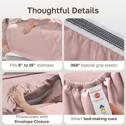 California Design Den 100% Organic Cotton Percale Sheets King Size, Mauve