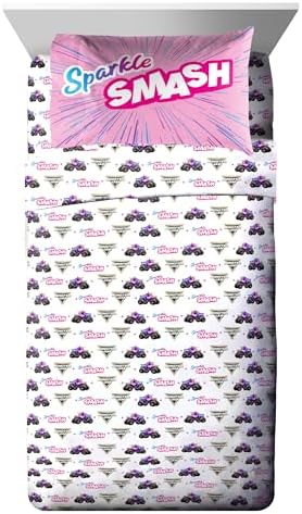 Monster Jam Twin Comforter Set 5 Piece Kids Bedding for Girls, Pink