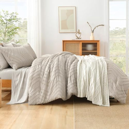 Litanika Light Oatmeal Queen Comforter Set, 3 Pcs Boho Tufted Bedding Set