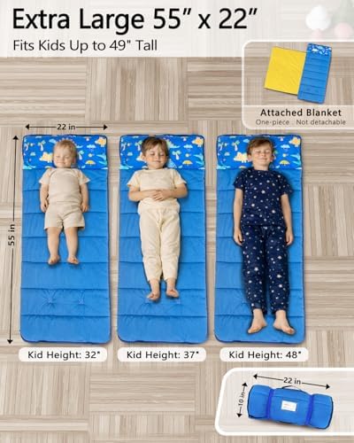 Primlect Toddler Nap Mat with Pillow, Roll Up Extra Large Sleeping Bag