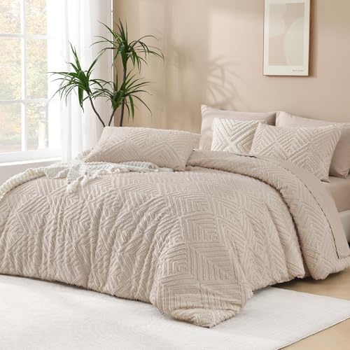 Andency Khaki Super King Comforter, 3 Pieces Boho Bedding Set