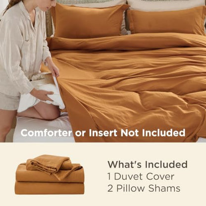 Bedsure Prewashed Duvet Cover Full, Cotton-Like Soft Bedding Set, Gold