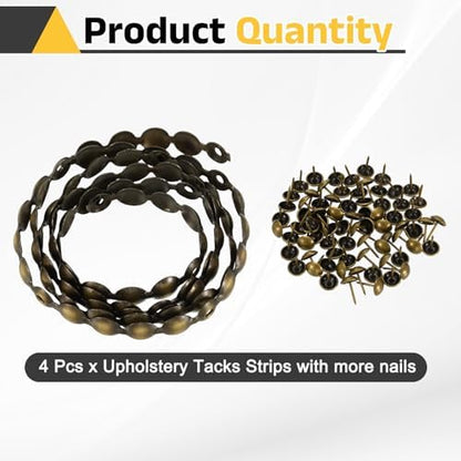 uxcell Upholstery Nailhead Trim, 4 Meters Glossy Upholstery Tacks Strips, Decorative Nail Trims with Nails for Sofa Headboard, Chair DIY Furniture Accessory (11mm Bronze)